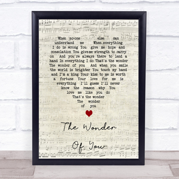 Elvis Presley The Wonder Of You Script Heart Song Lyric Quote Print