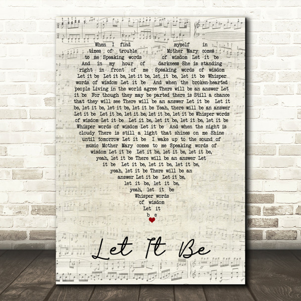The Beatles Let It Be Script Heart Song Lyric Quote Print