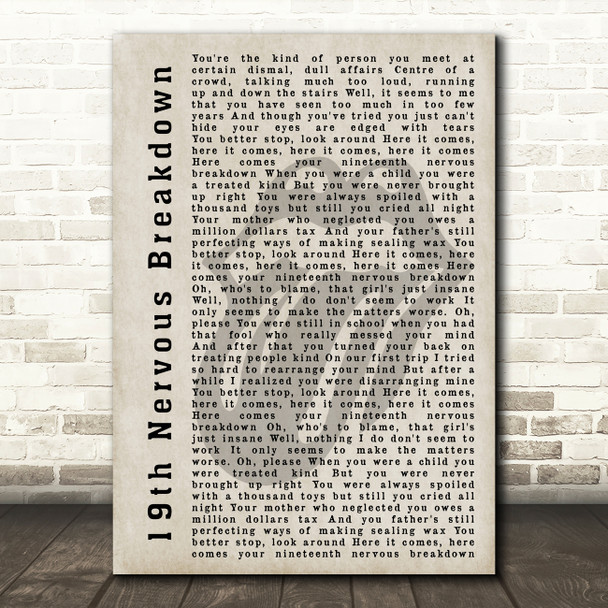 The Rolling Stones 19th Nervous Breakdown Shadow Song Lyric Quote Print