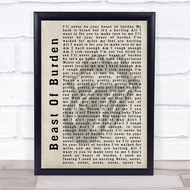 The Rolling Stones Beast Of Burden Shadow Song Lyric Quote Print