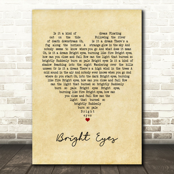 Art Garfunkel Bright Eyes Vintage Heart Quote Song Lyric Print