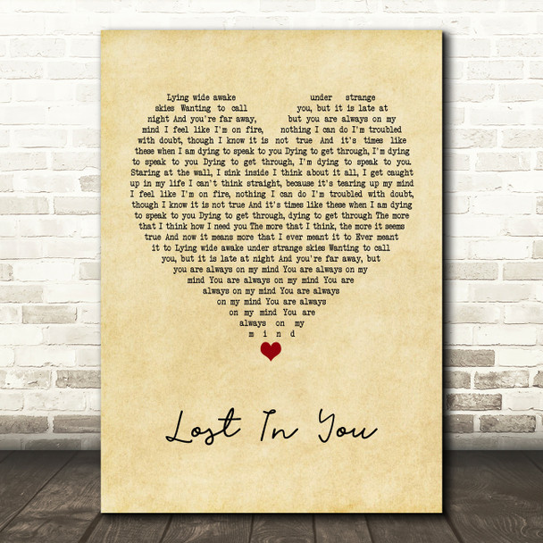 Ash Lost In You Vintage Heart Quote Song Lyric Print