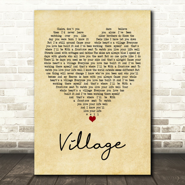 Cam Village Vintage Heart Quote Song Lyric Print