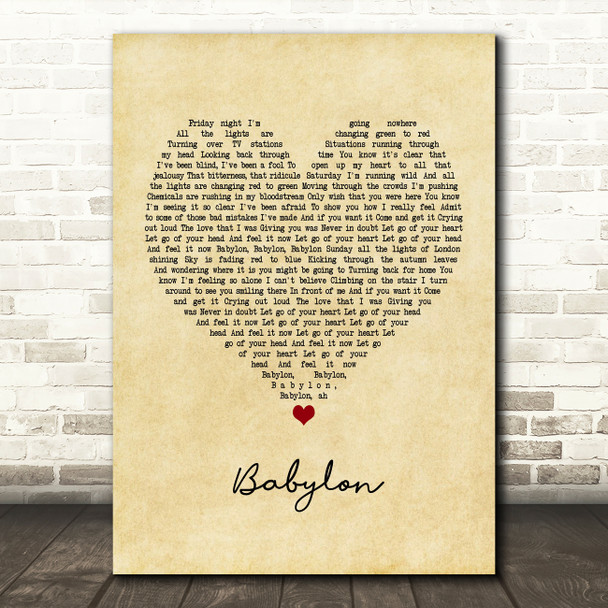 David Gray Babylon Vintage Heart Quote Song Lyric Print
