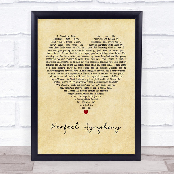 Ed Sheeran & Andrea Bocelli Perfect Symphony Vintage Heart Song Lyric Print