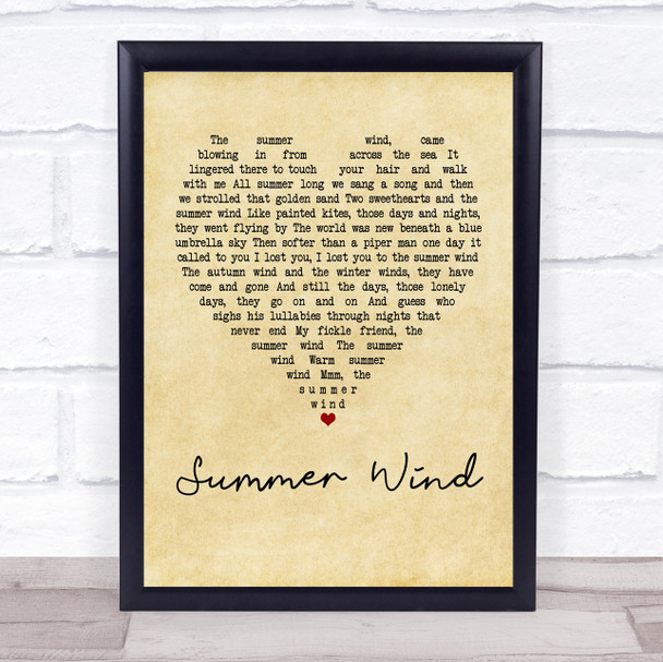 Frank Sinatra Summer Wind Vintage Heart Quote Song Lyric Print