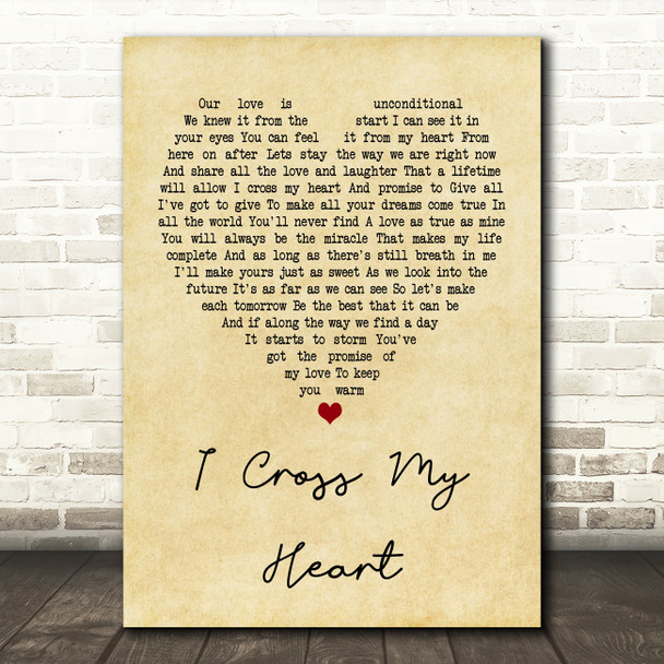George Strait I Cross My Heart Vintage Heart Quote Song Lyric Print