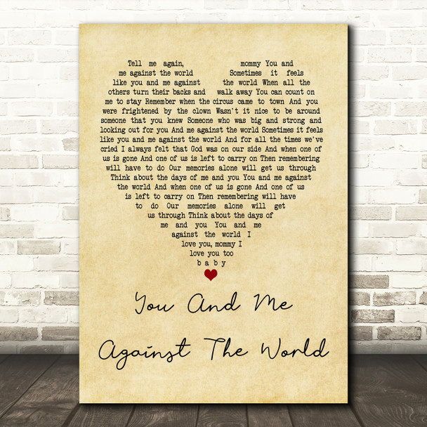 Helen Reddy You And Me Against The World Vintage Heart Quote Song Lyric Print