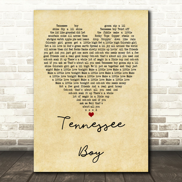 Kip Moore Tennessee Boy Vintage Heart Quote Song Lyric Print