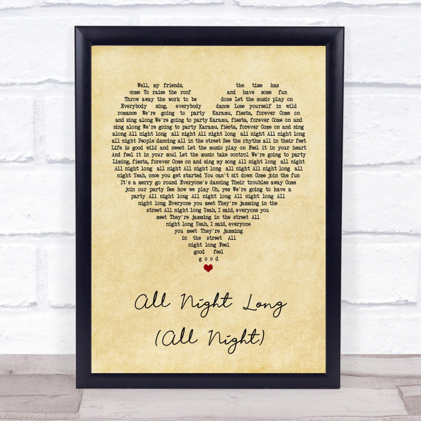 Lionel Richie All Night Long (All Night) Vintage Heart Quote Song Lyric Print