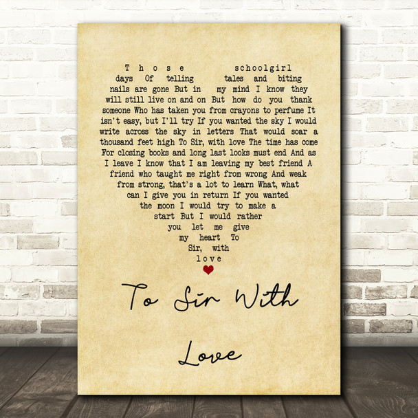 Lulu To Sir With Love Vintage Heart Quote Song Lyric Print