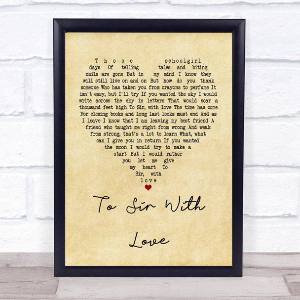 Lulu To Sir With Love Vintage Heart Quote Song Lyric Print