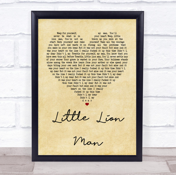 Mumford & Sons Little Lion Man Vintage Heart Quote Song Lyric Print