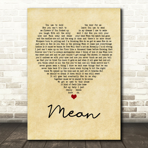 Pink Mean Vintage Heart Quote Song Lyric Print