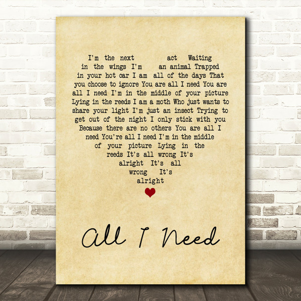 Radiohead All I Need Vintage Heart Quote Song Lyric Print