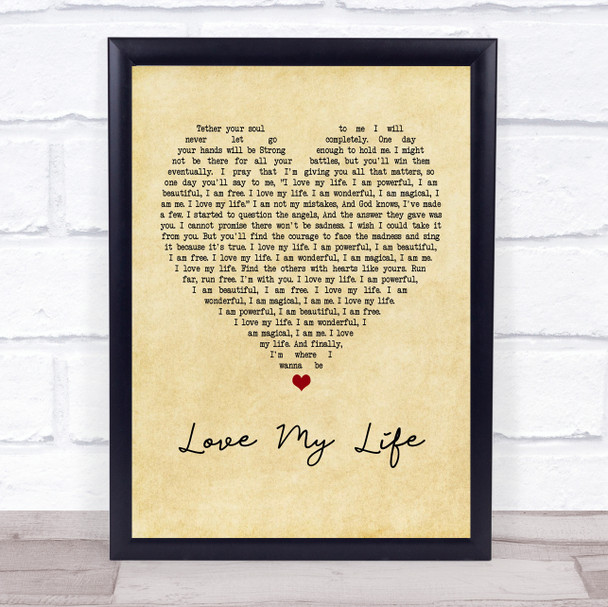 Robbie Williams Love My Life Vintage Heart Quote Song Lyric Print