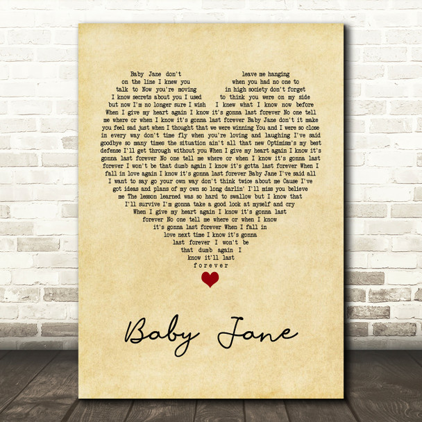 Rod Stewart Baby Jane Vintage Heart Quote Song Lyric Print
