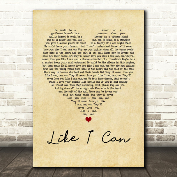 Sam Smith Like I Can Vintage Heart Quote Song Lyric Print
