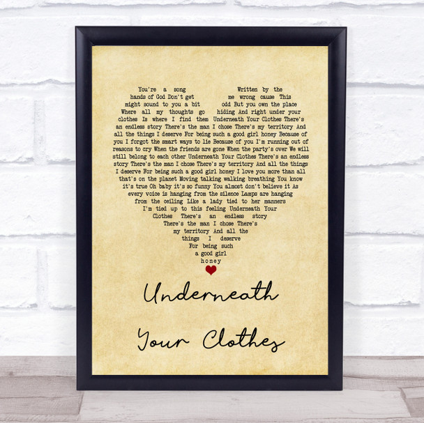 Shakira Underneath Your Clothes Vintage Heart Quote Song Lyric Print