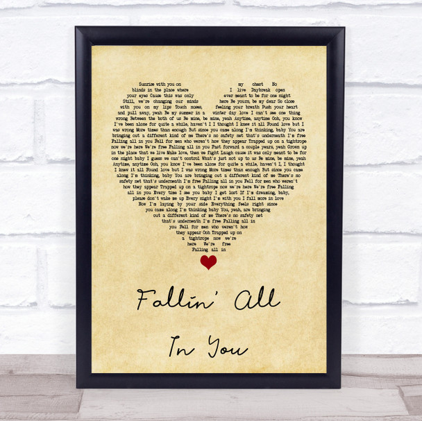 Shawn Mendes Fallin' All In You Vintage Heart Quote Song Lyric Print