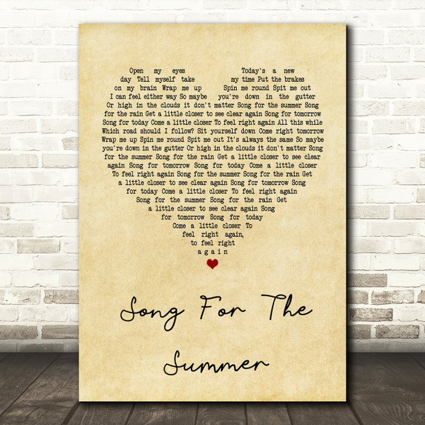 Stereophonics Song For The Summer Vintage Heart Quote Song Lyric Print