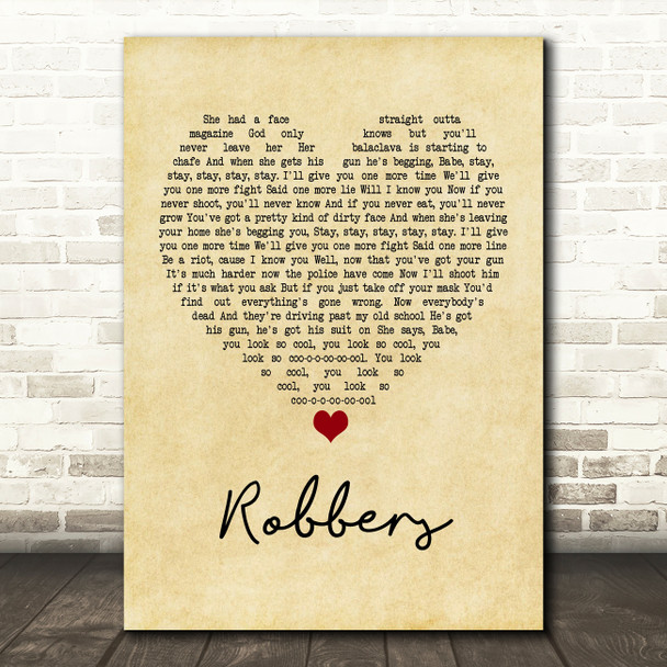 The 1975 Robbers Vintage Heart Quote Song Lyric Print