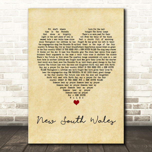 The Alarm New South Wales Vintage Heart Quote Song Lyric Print