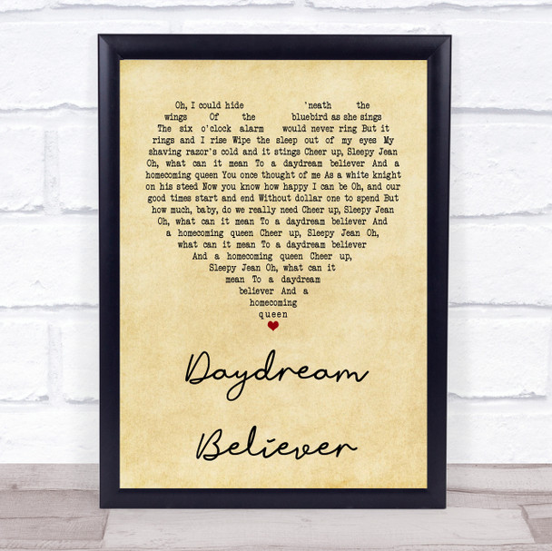 The Monkees Daydream Believer Vintage Heart Quote Song Lyric Print