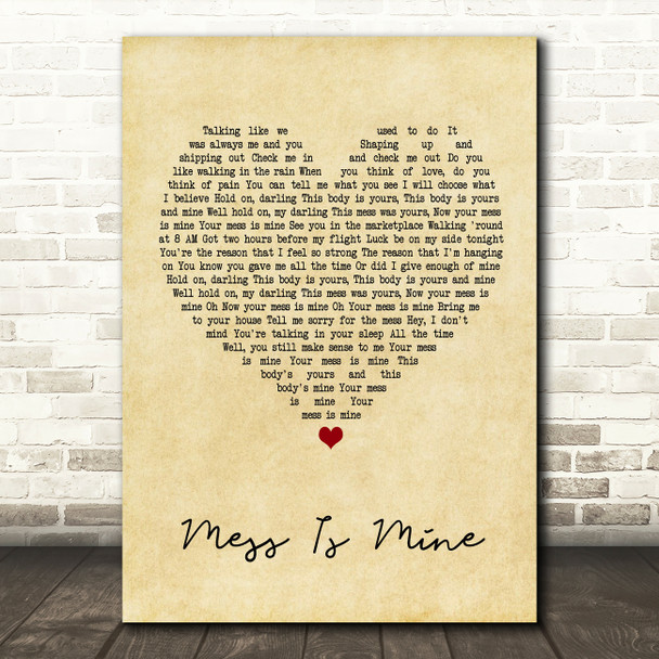 Vance Joy Mess Is Mine Vintage Heart Quote Song Lyric Print