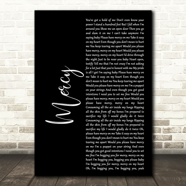 Shawn Mendes Mercy Black Script Song Lyric Quote Print