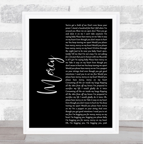 Shawn Mendes Mercy Black Script Song Lyric Quote Print