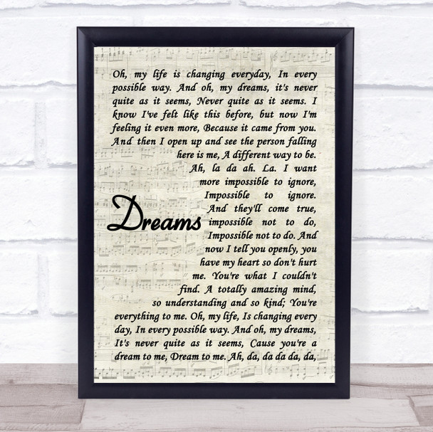 The Cranberries Dreams Song Lyric Vintage Script Print