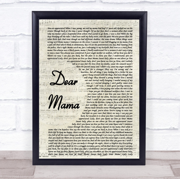 2Pac Dear Mama Song Lyric Vintage Script Quote Print