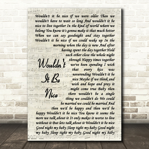 Beach Boys Wouldn't It Be Nice Song Lyric Vintage Script Quote Print