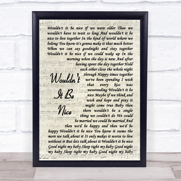 Beach Boys Wouldn't It Be Nice Song Lyric Vintage Script Quote Print