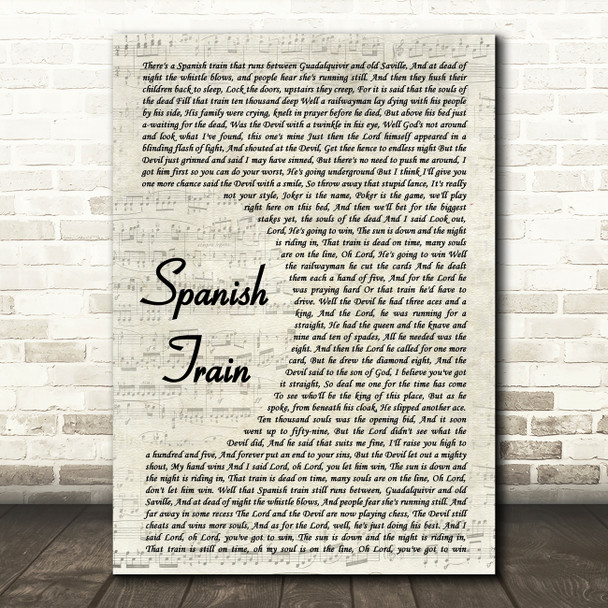 Chris De Burgh Spanish Train Song Lyric Vintage Script Quote Print