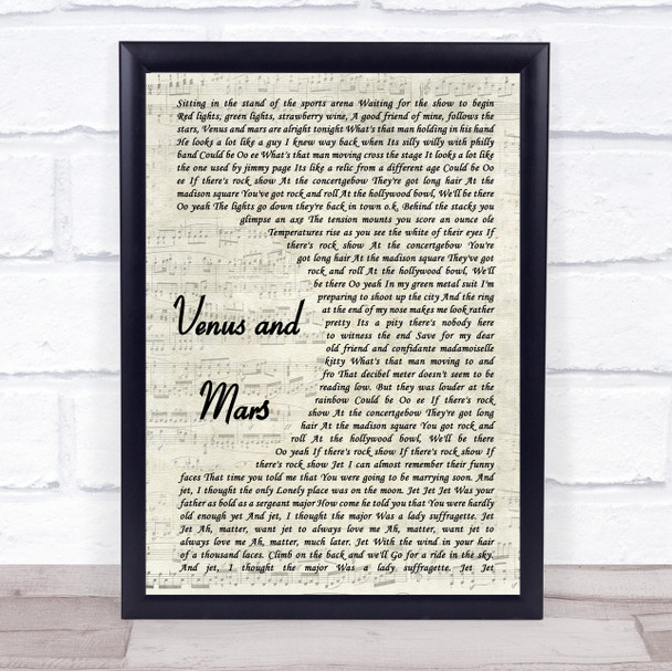 Paul McCartney and Wings Venus and Mars Song Lyric Vintage Script Quote Print