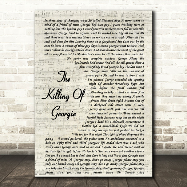 Rod Stewart The Killing Of Georgie Song Lyric Vintage Script Quote Print