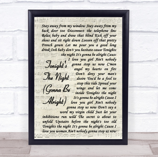 Rod Stewart Tonight's The Night Gonna Be Alright Song Lyric Vintage Script Print