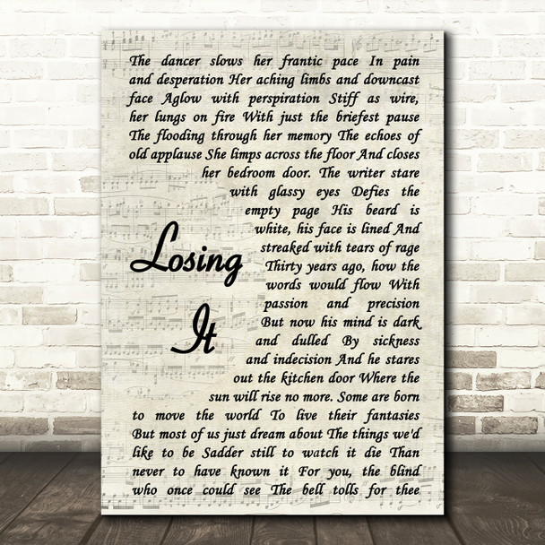 Rush Losing It Song Lyric Vintage Script Quote Print
