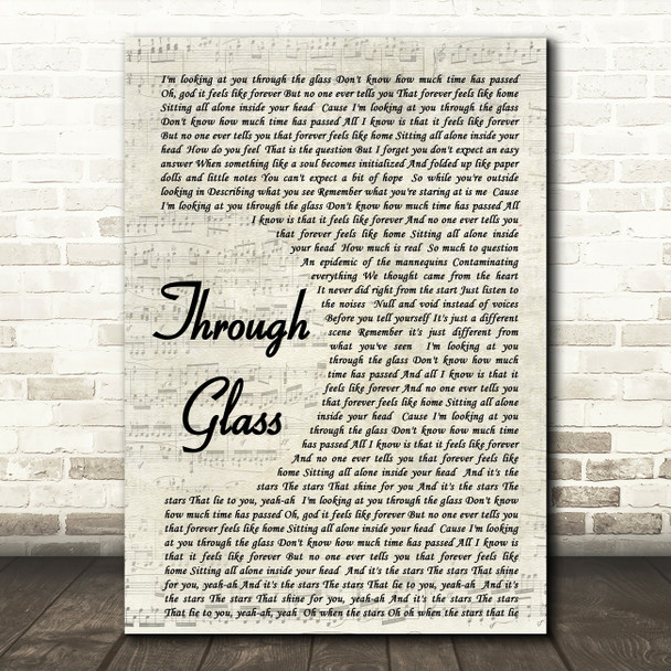 Stone Sour Through Glass Song Lyric Vintage Script Quote Print