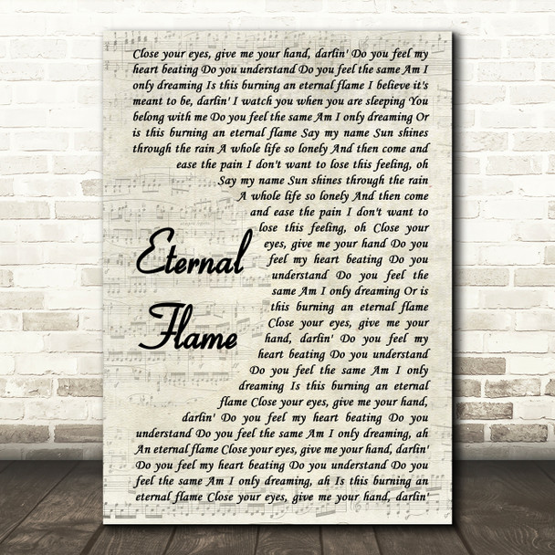 The Bangles Eternal Flame Song Lyric Vintage Script Quote Print