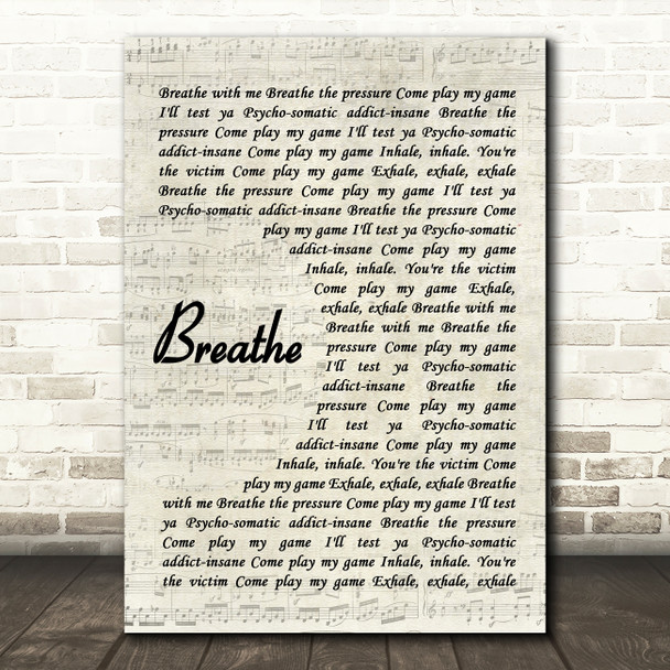 The Prodigy Breathe Song Lyric Vintage Script Quote Print