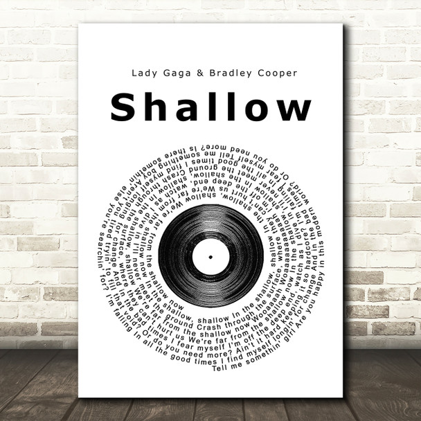 Lady Gaga & Bradley Cooper Shallow Vinyl Record Song Lyric Print