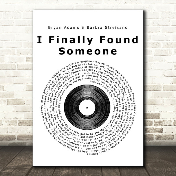 Bryan Adams & Barbra Streisand I Finally Found Someone Vinyl Record Song Print