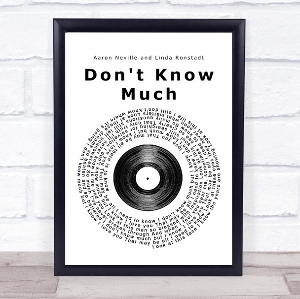 Aaron Neville and Linda Ronstadt Don't Know Much Vinyl Record Song Lyric Print