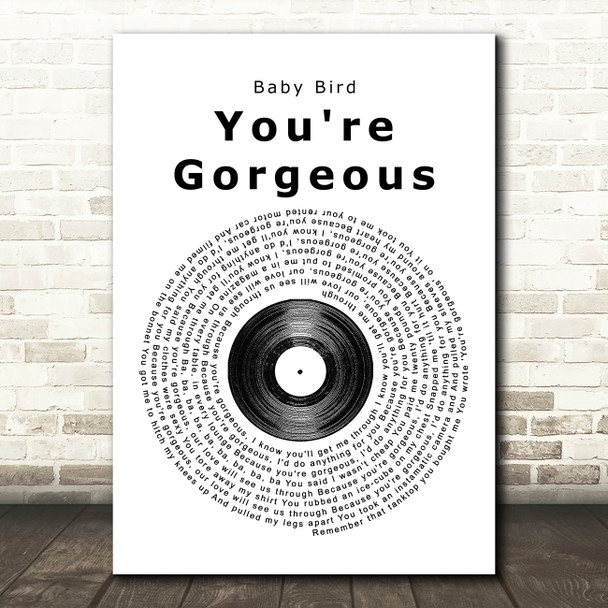 Baby Bird You're Gorgeous Vinyl Record Song Lyric Quote Print