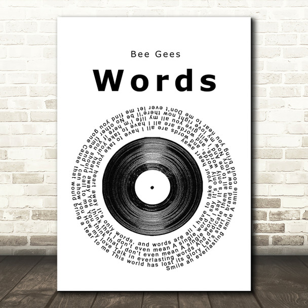 Bee Gees Words Vinyl Record Song Lyric Quote Print