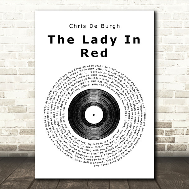 Chris De Burgh The Lady In Red Vinyl Record Song Lyric Quote Print