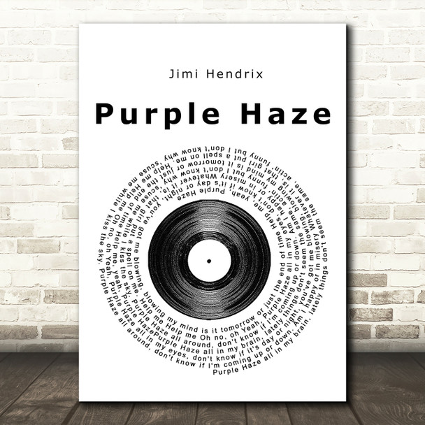 Jimi Hendrix Purple Haze Vinyl Record Song Lyric Quote Print